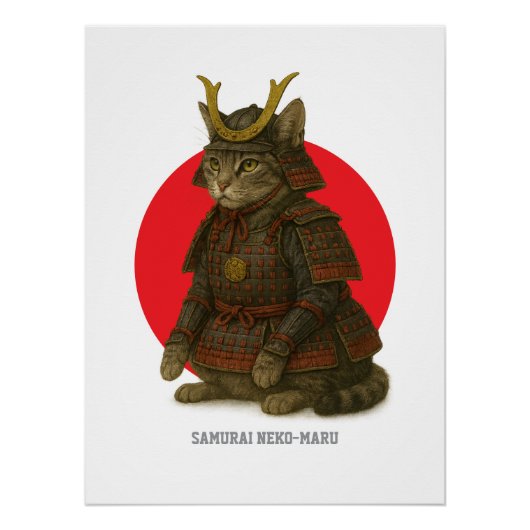 Gepantserde Cat Warrior Illustratie Perfect Poster (Voorkant)