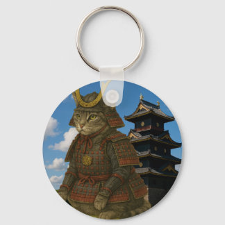Gepantserde Cat Warrior Illustratie Sleutelhanger