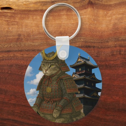 Gepantserde Cat Warrior Illustratie Sleutelhanger (Achterkant)