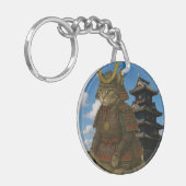 Gepantserde Cat Warrior Illustratie Sleutelhanger (Voorkant Links)