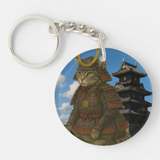 Gepantserde Cat Warrior Illustratie Sleutelhanger