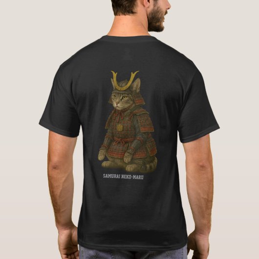 Gepantserde Cat Warrior Illustratie T-shirt (Achterkant)