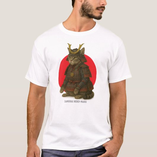Gepantserde Cat Warrior Illustratie T-shirt (Voorkant)