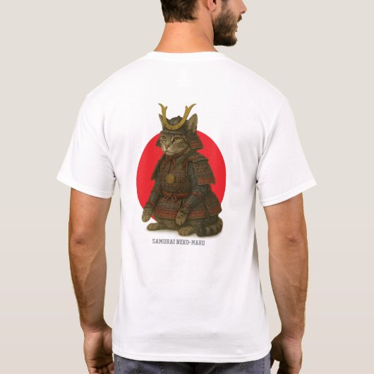 Gepantserde Cat Warrior Illustratie T-shirt (Achterkant)