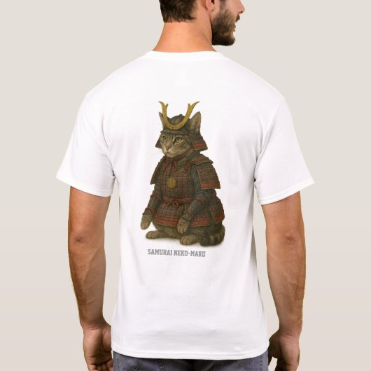 Gepantserde Cat Warrior Illustratie T-shirt (Achterkant)