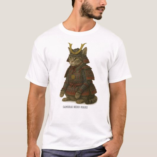 Gepantserde Cat Warrior Illustratie T-shirt (Voorkant)
