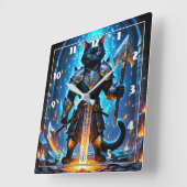 Gepantserde Cat Warrior in een mystieke setting Vierkante Klok (Hoek)