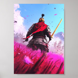 Gepantserde Krijger met Rode Sjaal Poster