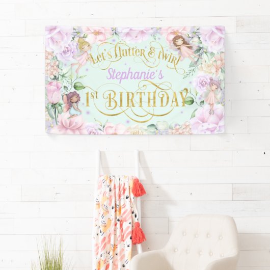 Gepantserde tuin Fairy, eerste verjaardag achtergr Spandoek (Insitu)