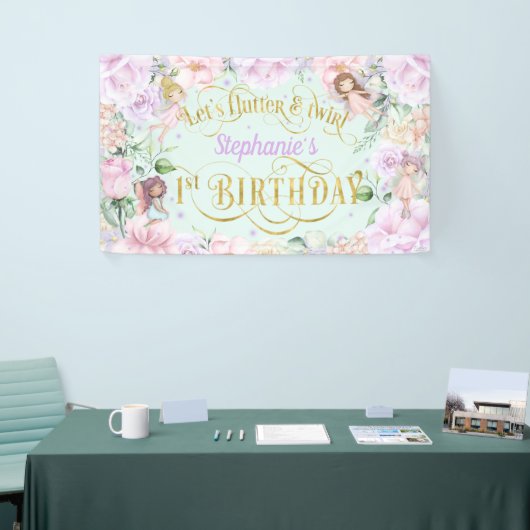 Gepantserde tuin Fairy, eerste verjaardag achtergr Spandoek (Beurs)