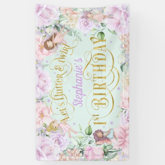 Gepantserde tuin Fairy, eerste verjaardag achtergr Spandoek (Verticaal)