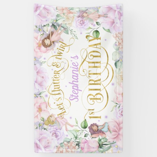 Gepantserde tuin Fairy, eerste verjaardag achtergr Spandoek (Verticaal)