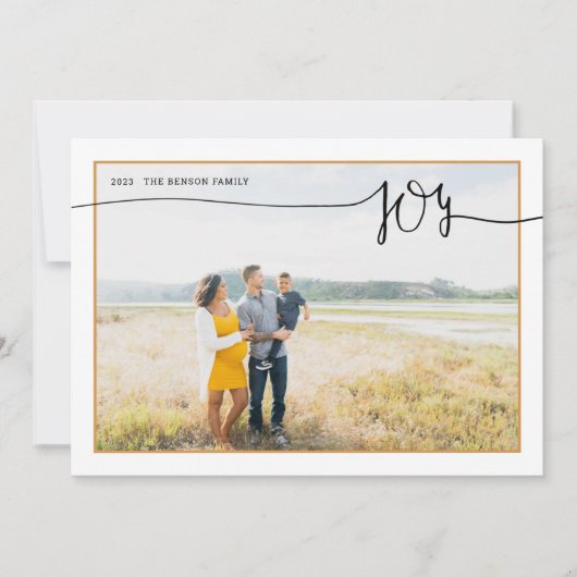 Gepapelde JOY Minimale Script Gold Holiday Kaart (Voorkant)