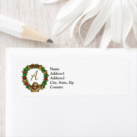 Geparafeerde engel en krans etiket (Insitu)