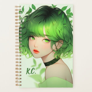 Geparafeerde Groene Gothic Kpop Anime Meisje Aange Planner