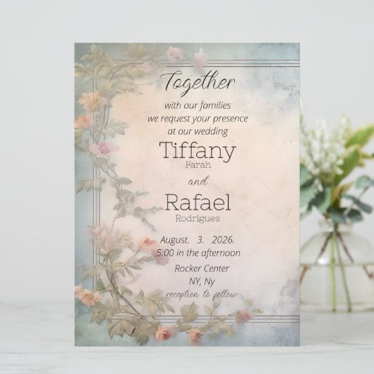 Geparfumeerde Tuin Flat bruiloft uitnodiging (Staand voorkant)