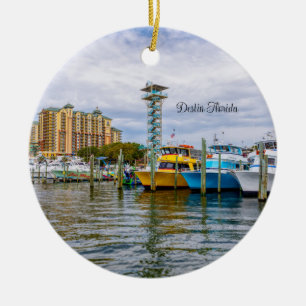 Geparkeerde boten Destin Florida haven cirkel orna Keramisch Ornament