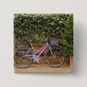 Geparkeerde fiets, Pienza, Italië, Toscane Vierkante Button 5,1 Cm