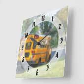 Geparkeerde schoolbus vierkante klok (Hoek)