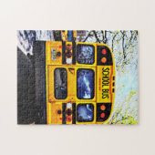 Geparkeerde schoolbussen in het voorjaar legpuzzel (Horizontaal)