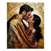 Gepassioneerd paar zoenen in Golden Design ❤️ Perfect Poster (Voorkant)