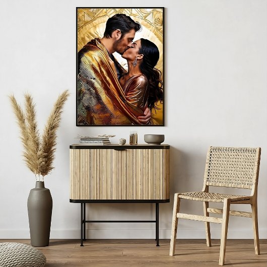 Gepassioneerd paar zoenen in Golden Design ❤️ Perfect Poster