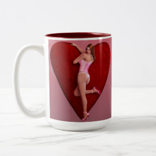 Gepassioneerd Valentijn's Day Meisje in een Korset Tweekleurige Koffiemok