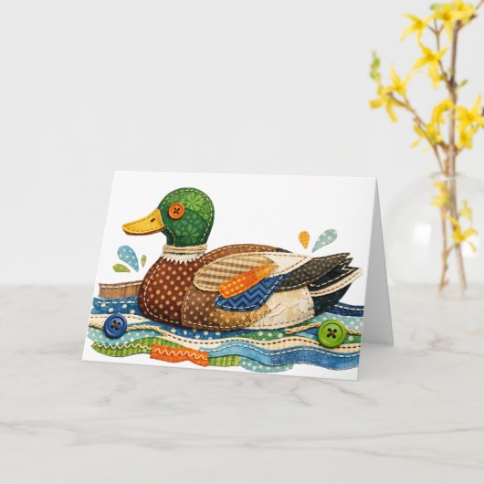 Gepatchworkte Mallard Eend Kaart (Gele Bloem)