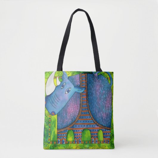 gepatenteerde aquarel rhino tote bag (Voorkant)