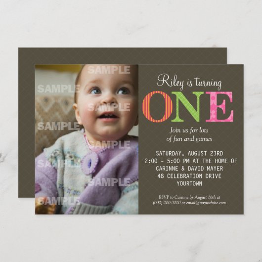 Gepatenteerde uitnodiging voor één verjaardag (Voorkant / Achterkant)