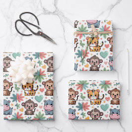 Gepatroneerde afbeelding met cartoondieren inpakpapier vel