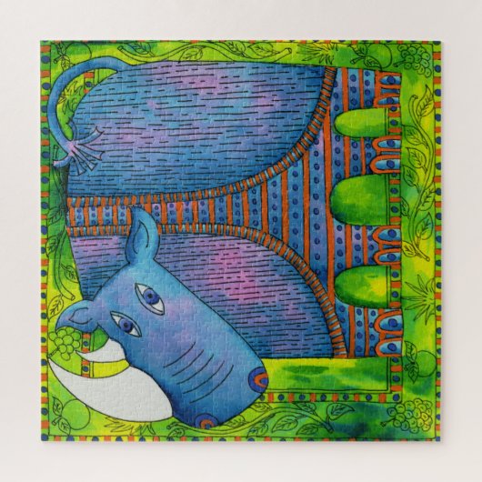 Gepatroneerde Neushoorn Aquarel Illustratie Legpuzzel (Verticaal)