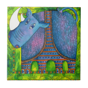 Gepatroneerde Neushoorn Aquarel Illustratie Tegeltje