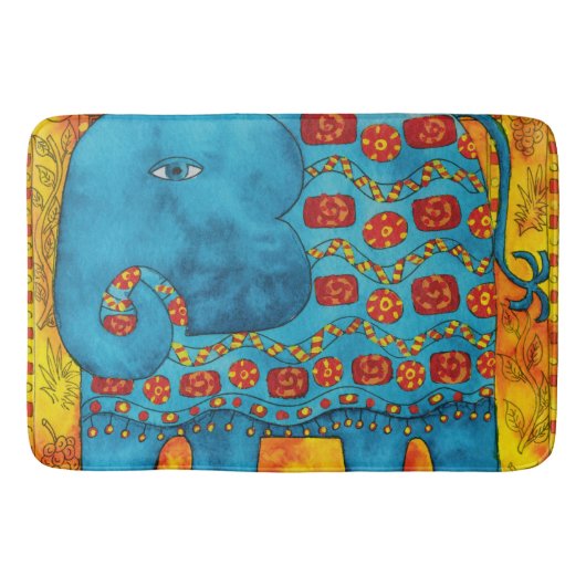 Gepatroneerde Olifant Waterverf Illustratie Badmat (Voorkant)
