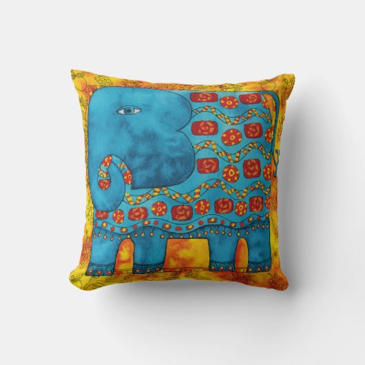 Gepatroneerde Olifant Waterverf Illustratie Kussen (Voorkant)