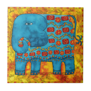 Gepatroneerde Olifant Waterverf Illustratie Tegeltje