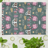 Gepatroneerde textiel met roze theepotten theedoek (Gevouwen)
