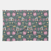 Gepatroneerde textiel met roze theepotten theedoek (Horizontaal)