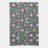 Gepatroneerde textiel met roze theepotten theedoek (Verticaal)