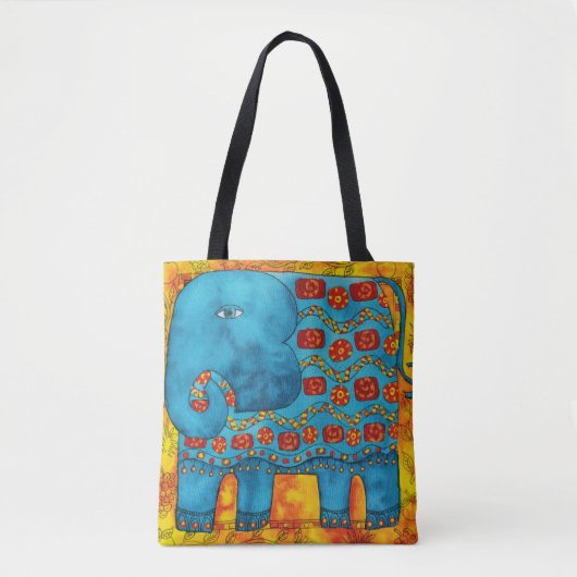 Gepatroneerde Waterverf Olifant Tote Bag (Voorkant)