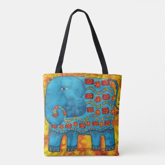 Gepatroneerde Waterverf Olifant Tote Bag (Achterkant)