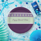 Gepatroonneerd accent in Plum Paarse Papieren Bordje (Feest)
