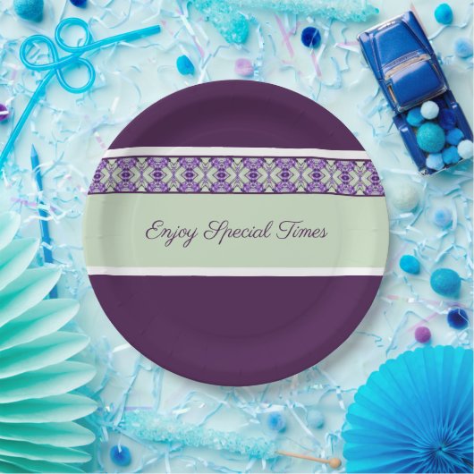 Gepatroonneerd accent in Plum Paarse Papieren Bordje (Feest)