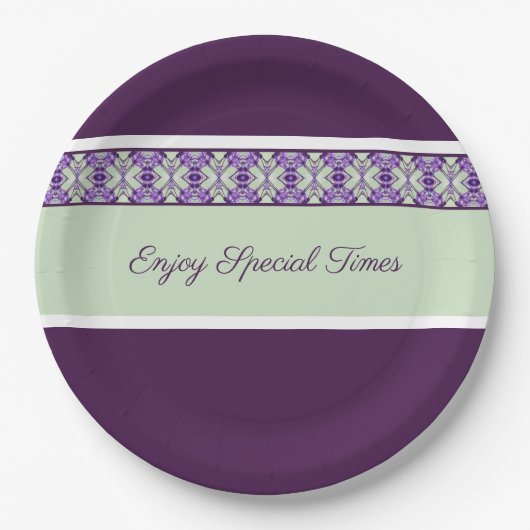 Gepatroonneerd accent in Plum Paarse Papieren Bordje (Voorkant)