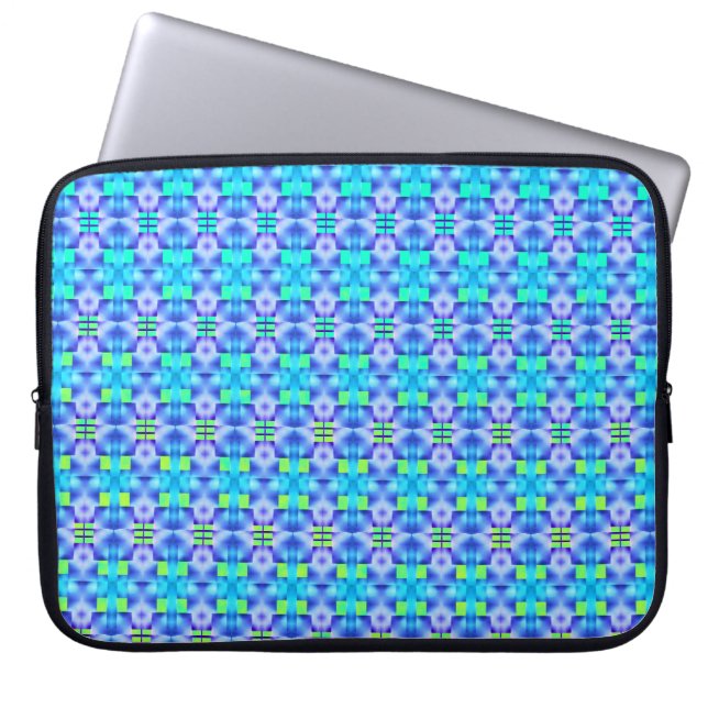 Gepatroonneerd in vet blauw en lichtgroen laptop sleeve (Voorkant)