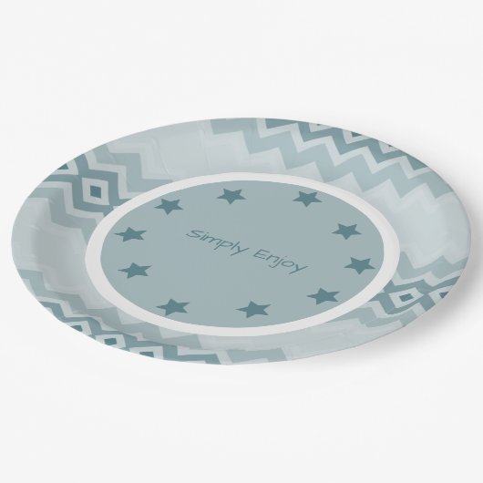 Gepatterd met schaduwen van blauwvintonijn papieren bordje (Gekanteld)