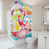 gepatterde boten, onderzeeboten, zeilboten, sleepb douchegordijn (In situ)