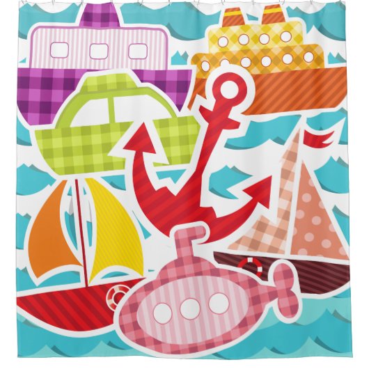 gepatterde boten, onderzeeboten, zeilboten, sleepb douchegordijn (Voorkant)