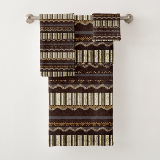 Gepatterde bruin, goud, room bad handdoek (Insitu)