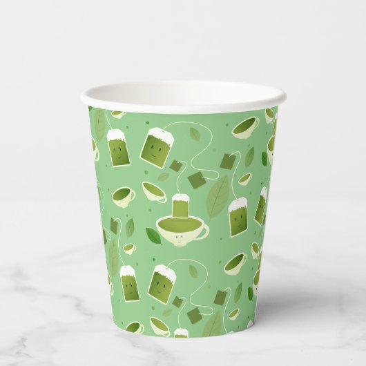 Gepatterde groene thea Teacup Bag Leaves Papieren Bekers (Achterkant)